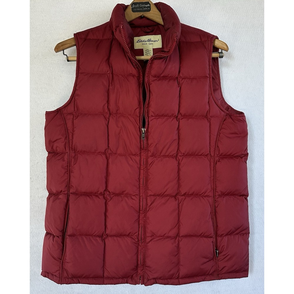 Eddie Bauer Down Puffer Vest Red Full Zip Packable Women's‎ M Pockets